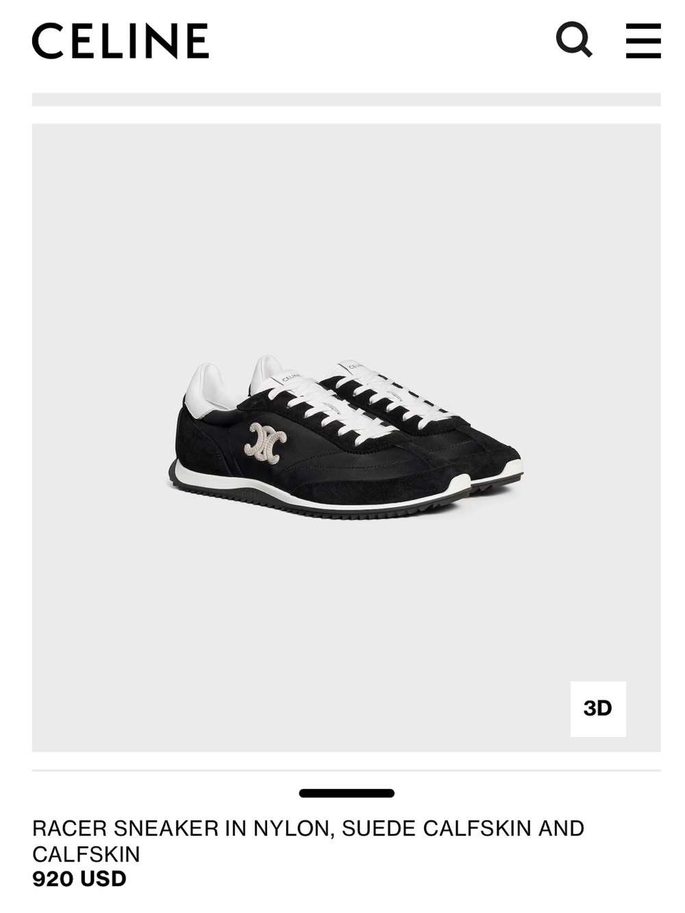 Celine Black and White Low-Top Racer Sneaker